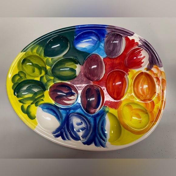Anthropologie Rainbow Deviled Egg Serving Platter Retired Rare Hard 2 Find 10x13 - Picture 1 of 5